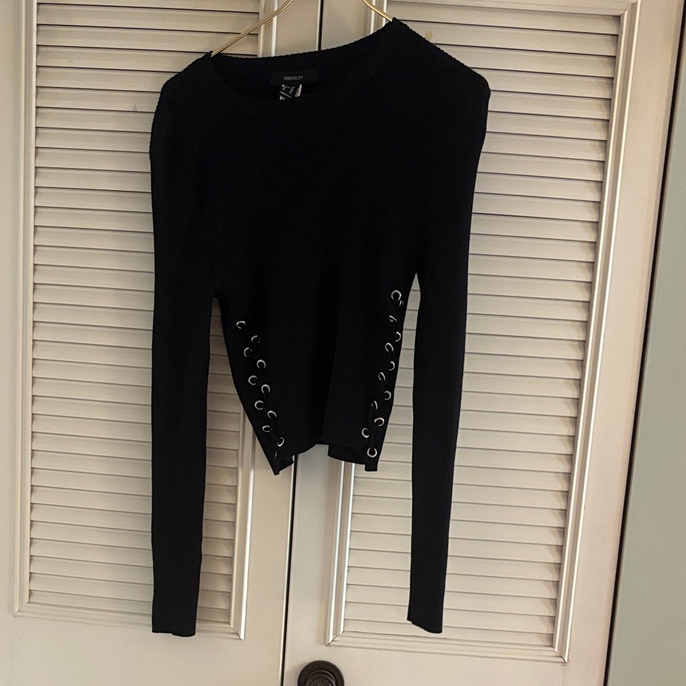 Forever 21 Black Eyelet Detail Long Sleeve Blouse